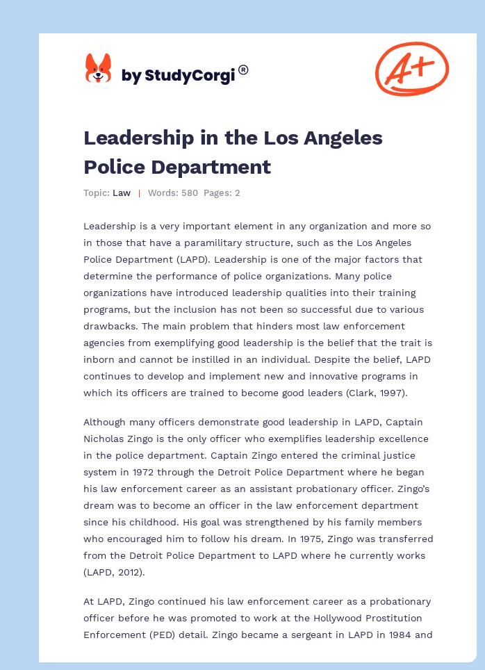 Leadership in the Los Angeles Police Department. Page 1
