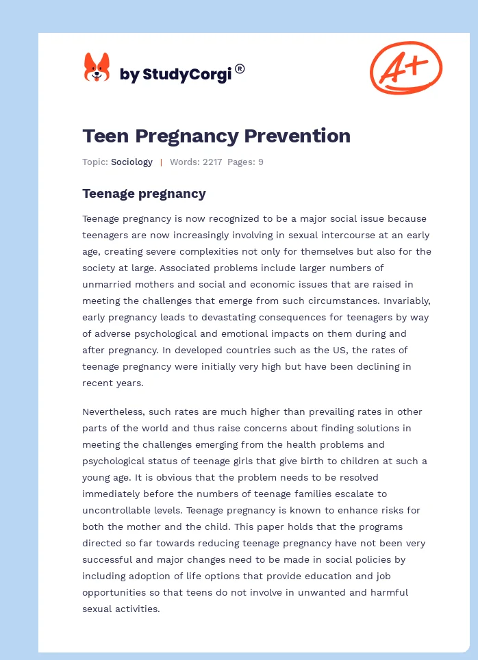 Teen Pregnancy Prevention. Page 1