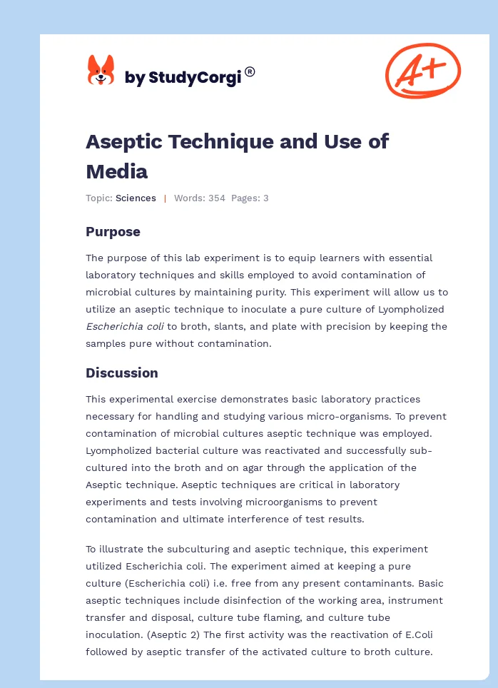 Aseptic Technique and Use of Media. Page 1