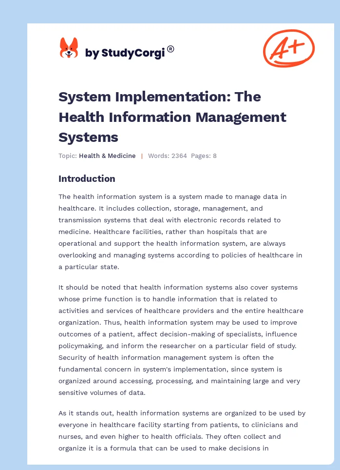 System Implementation: The Health Information Management Systems. Page 1