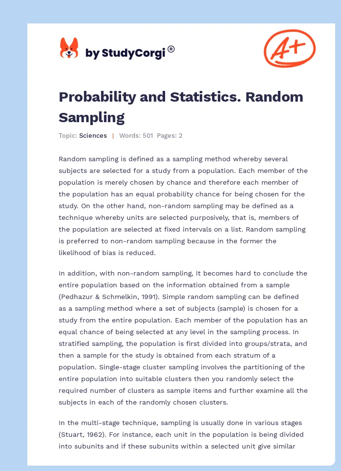 Probability and Statistics. Random Sampling. Page 1