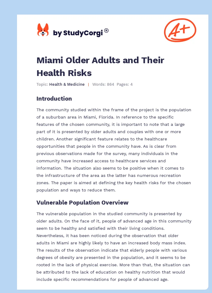 Miami Older Adults and Their Health Risks. Page 1