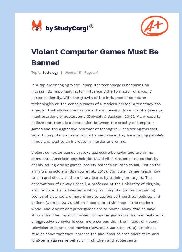 Violent Computer Games Must Be Banned. Page 1