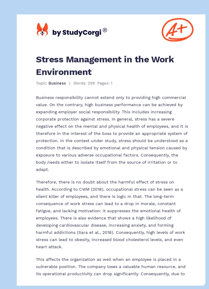 Stress Management in the Work Environment. Page 1