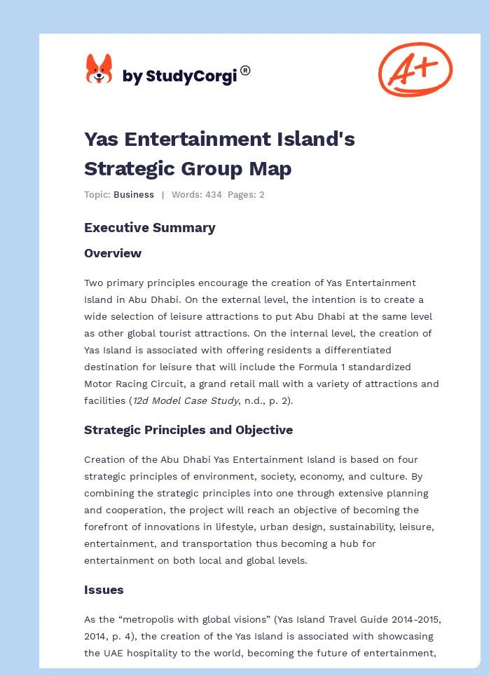 Yas Entertainment Island's Strategic Group Map. Page 1