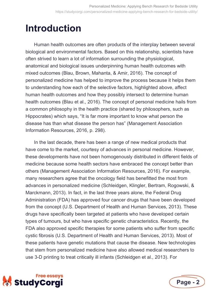 Personalized Medicine: Applying Bench Research for Bedside Utility. Page 2