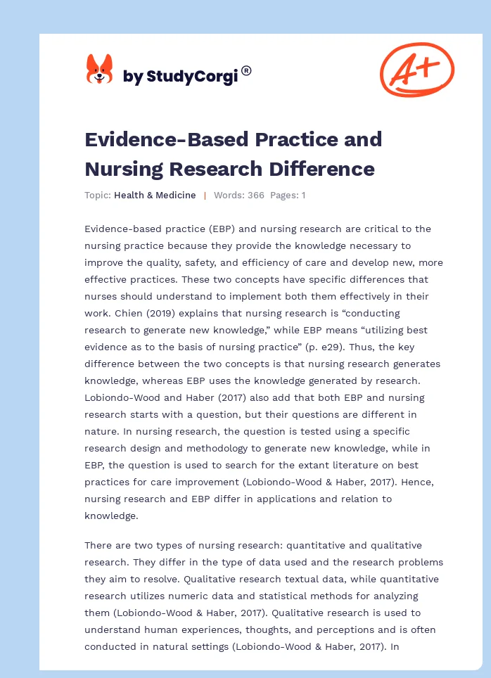 Evidence-Based Practice and Nursing Research Difference. Page 1