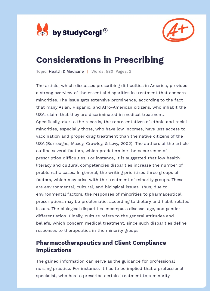Considerations in Prescribing. Page 1