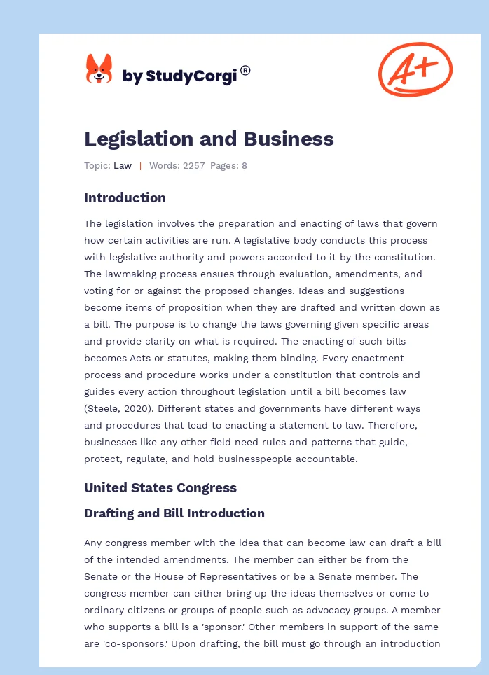 Legislation and Business. Page 1