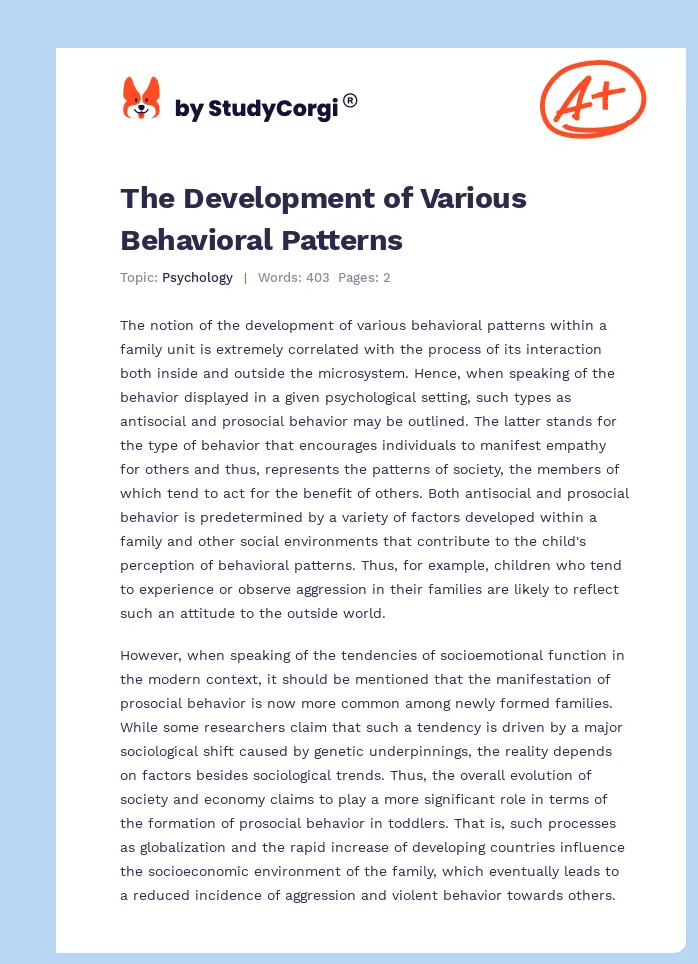 The Development of Various Behavioral Patterns. Page 1