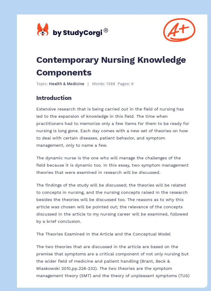 Contemporary Nursing Knowledge Components. Page 1