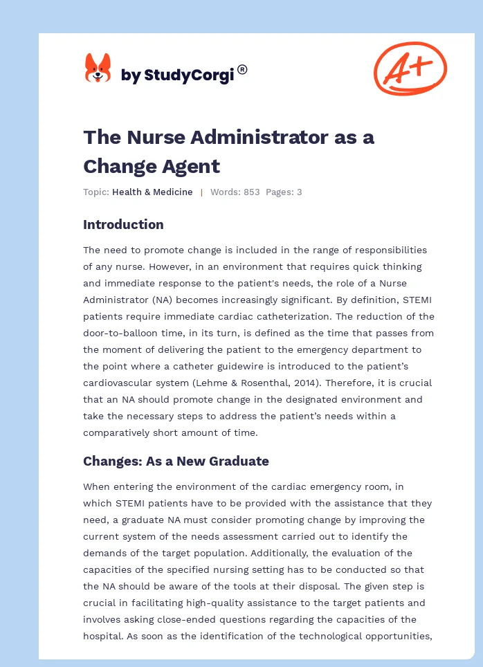The Nurse Administrator as a Change Agent. Page 1