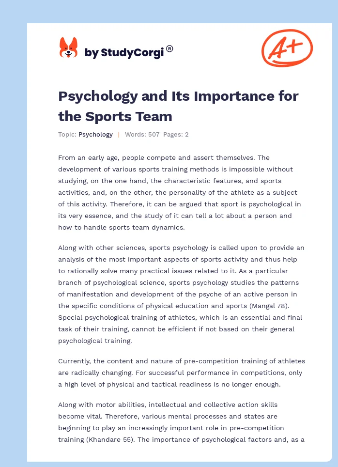 Psychology and Its Importance for the Sports Team. Page 1