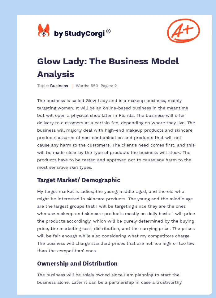 Glow Lady: The Business Model Analysis. Page 1