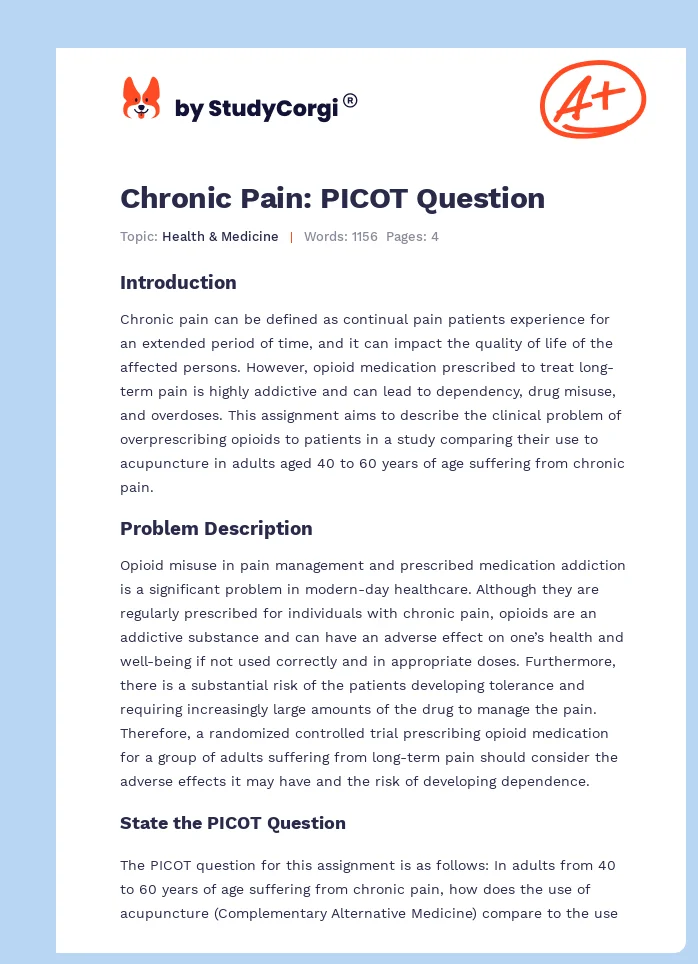 Chronic Pain: PICOT Question. Page 1