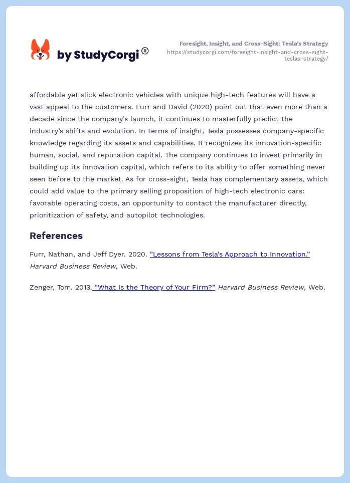 Foresight, Insight, and Cross-Sight: Tesla’s Strategy. Page 2