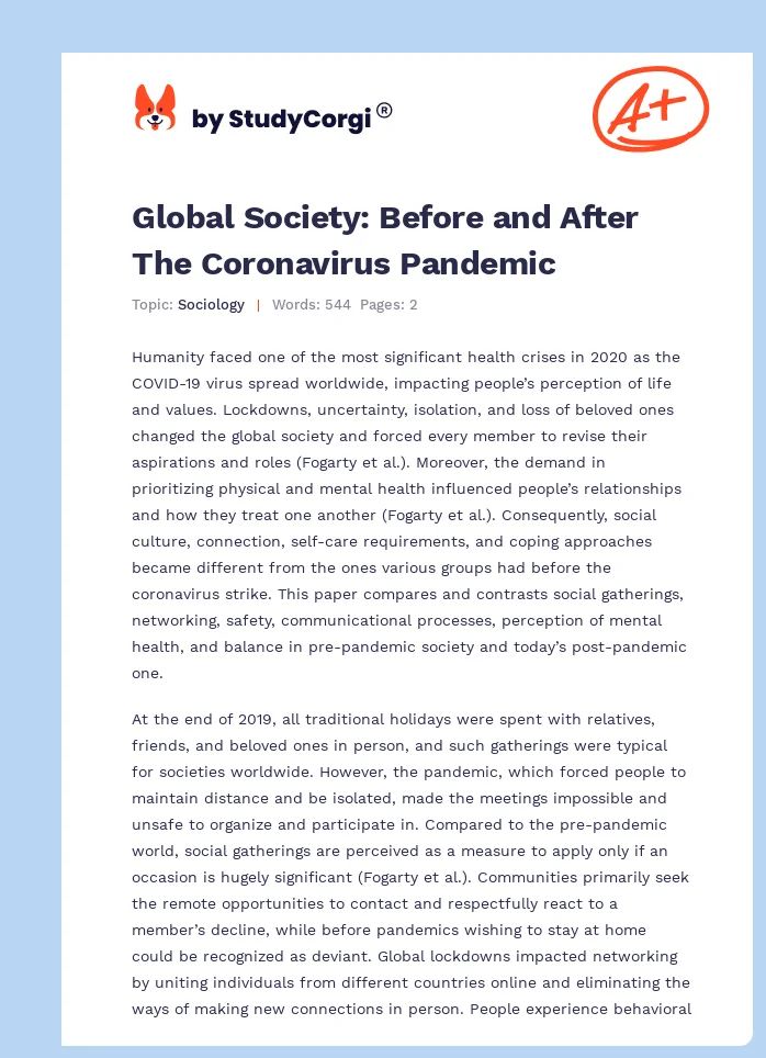 Global Society: Before and After The Coronavirus Pandemic. Page 1