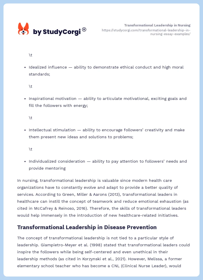 Transformational Leadership in Nursing. Page 2