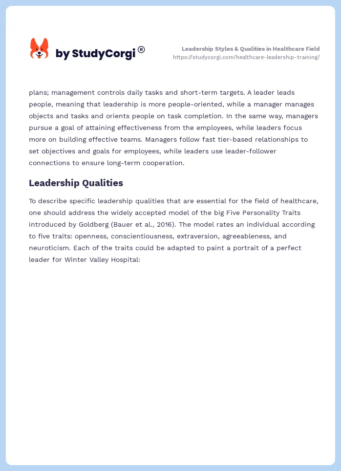 Leadership Styles & Qualities in Healthcare Field. Page 2