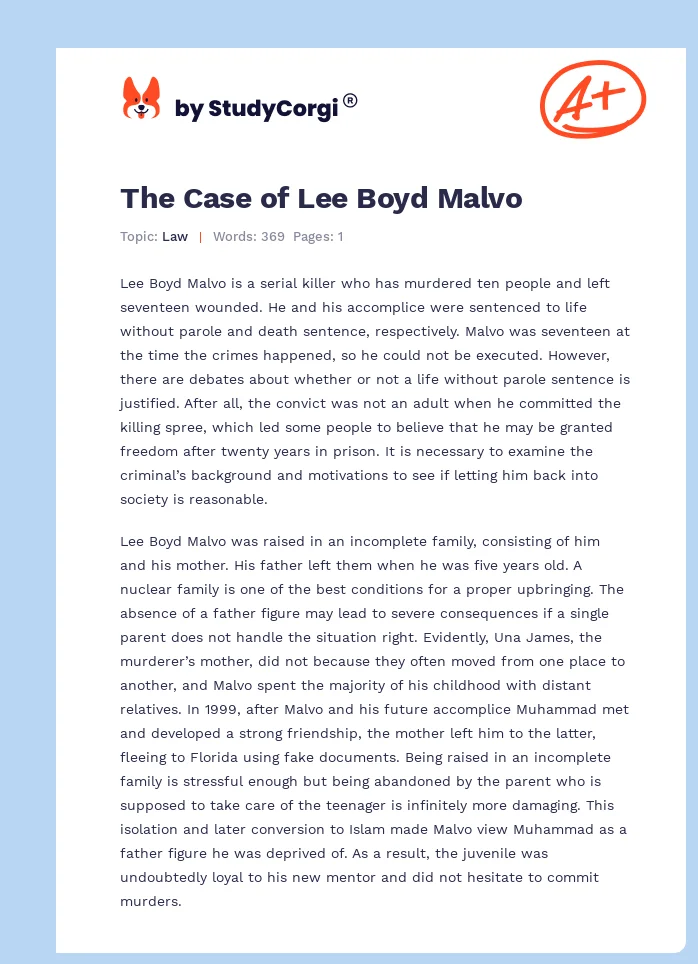 The Case of Lee Boyd Malvo. Page 1