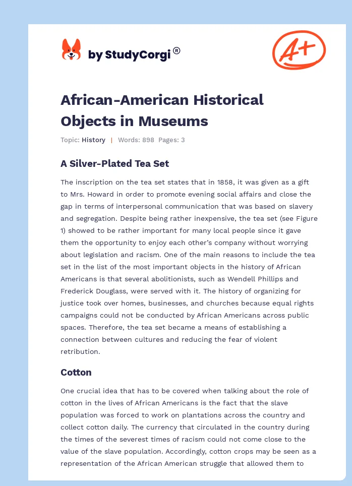 African-American Historical Objects in Museums. Page 1