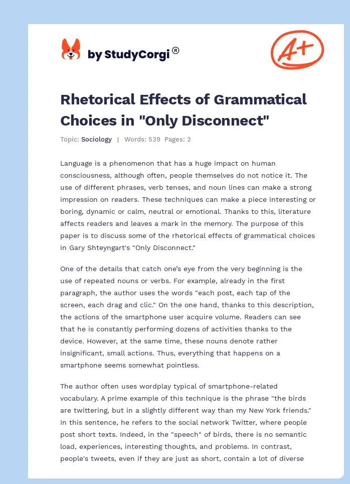 Rhetorical Effects of Grammatical Choices in "Only Disconnect". Page 1
