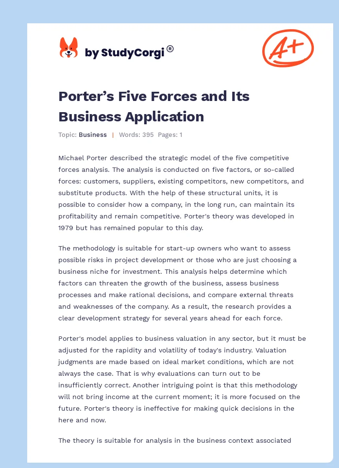 Porter’s Five Forces and Its Business Application. Page 1