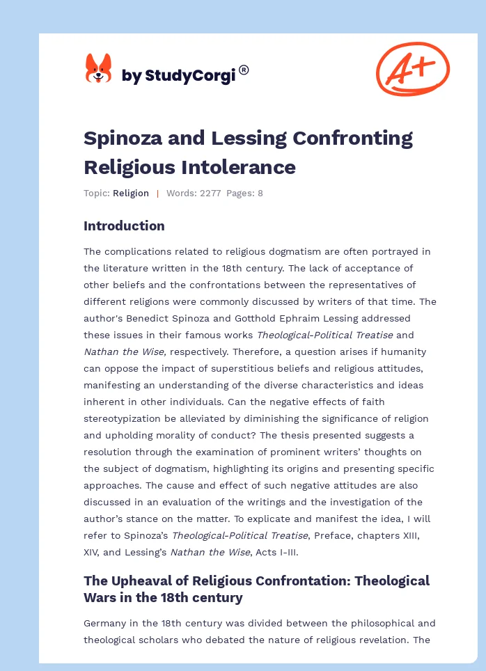 Spinoza and Lessing Confronting Religious Intolerance. Page 1