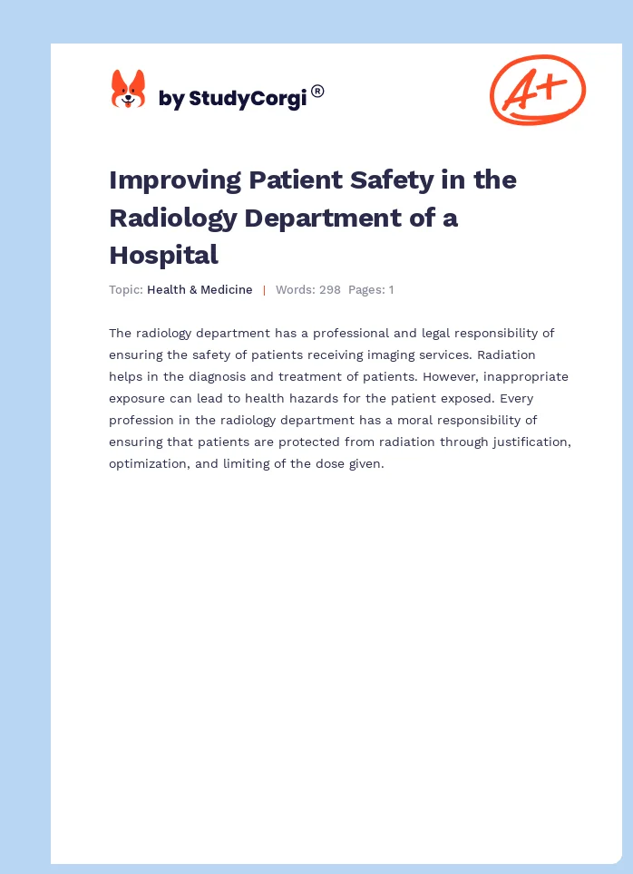 Improving Patient Safety in the Radiology Department of a Hospital. Page 1