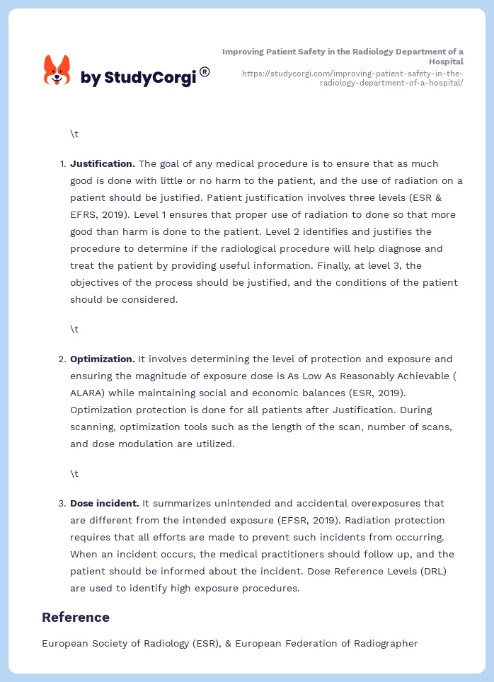 Improving Patient Safety in the Radiology Department of a Hospital. Page 2