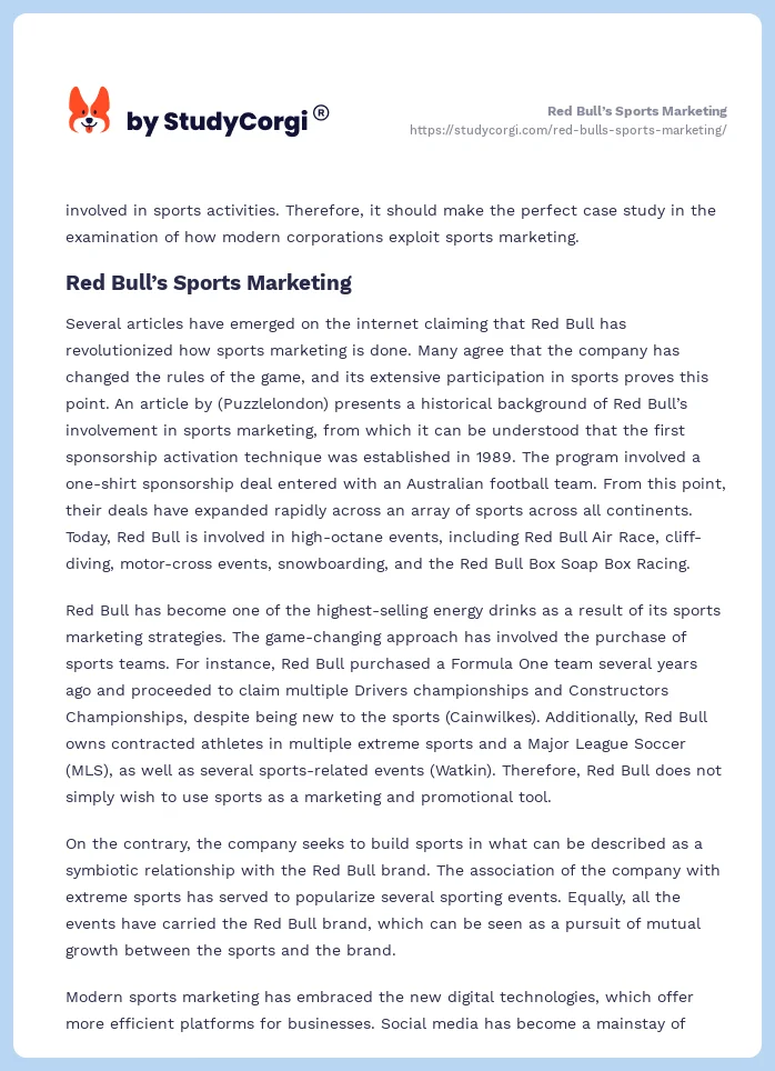Red Bull’s Sports Marketing. Page 2