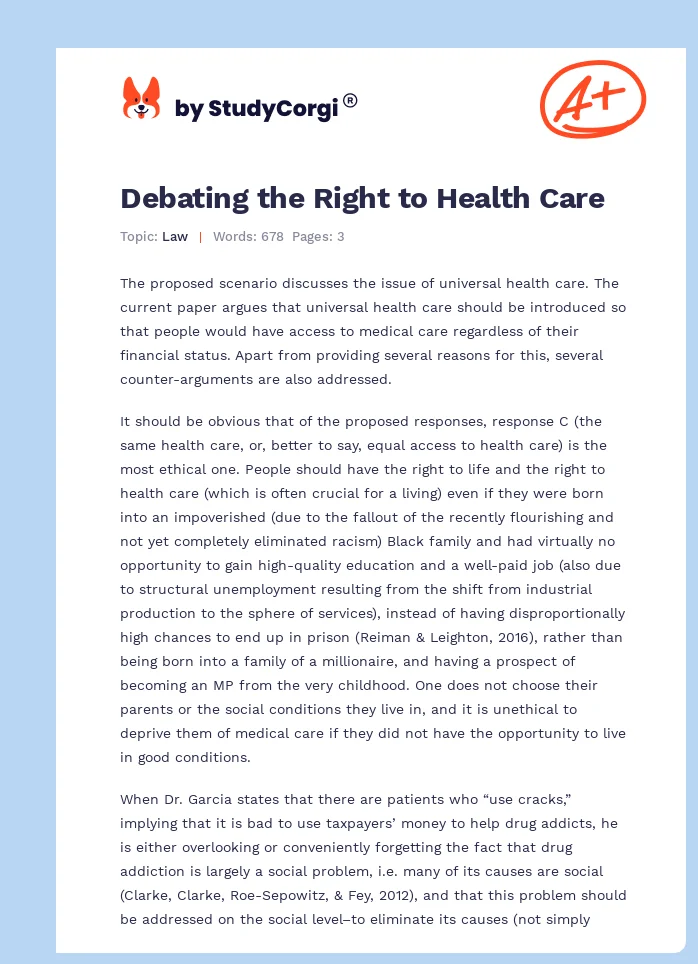 Debating the Right to Health Care. Page 1