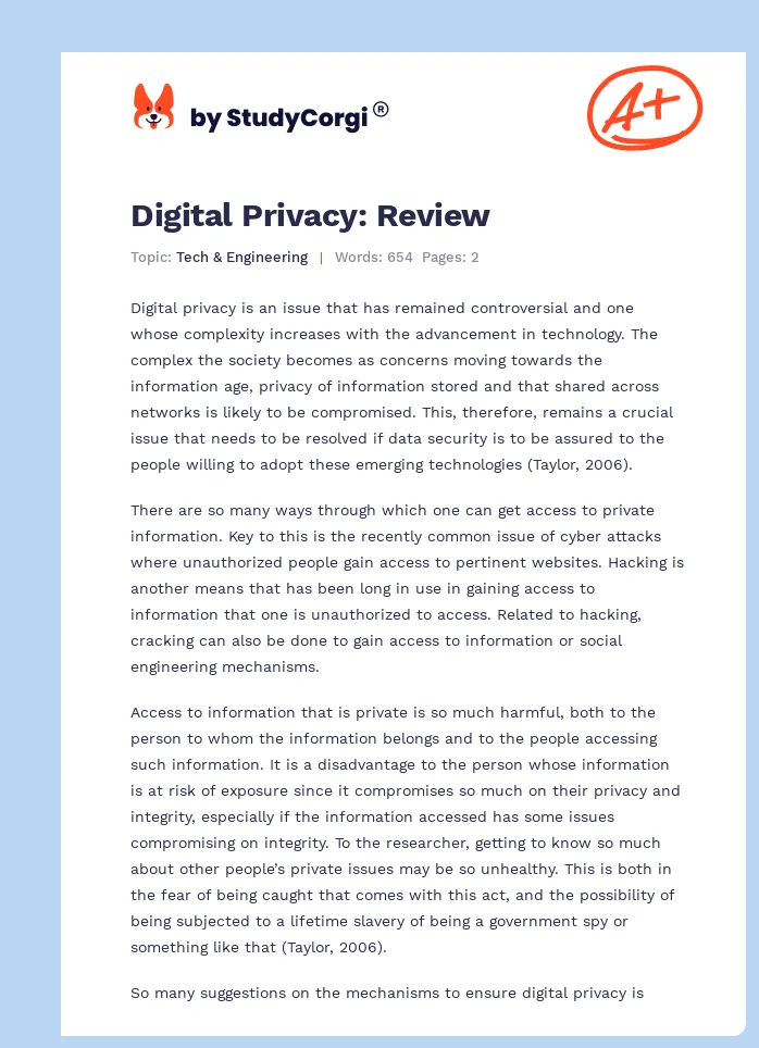 Digital Privacy: Review. Page 1