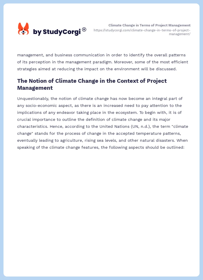 Climate Change in Terms of Project Management. Page 2