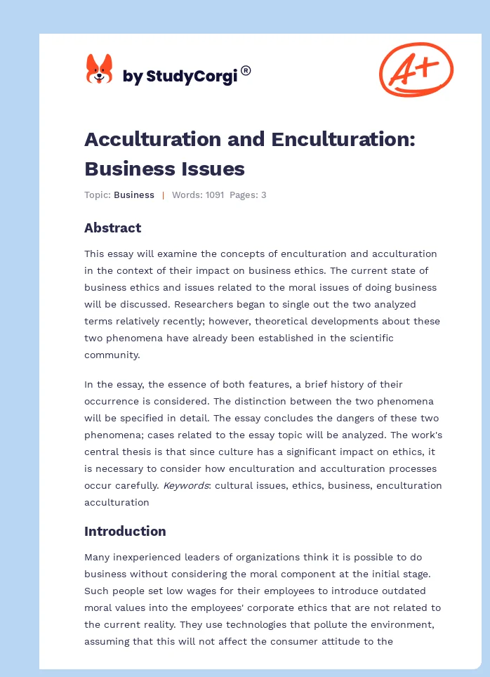 Acculturation and Enculturation: Business Issues. Page 1