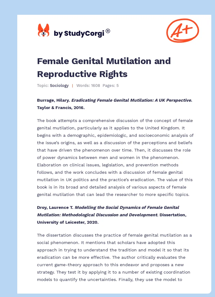 Female Genital Mutilation and Reproductive Rights. Page 1
