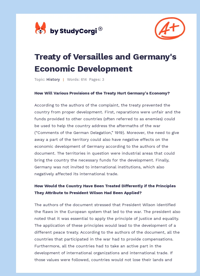 Treaty of Versailles and Germany's Economic Development. Page 1