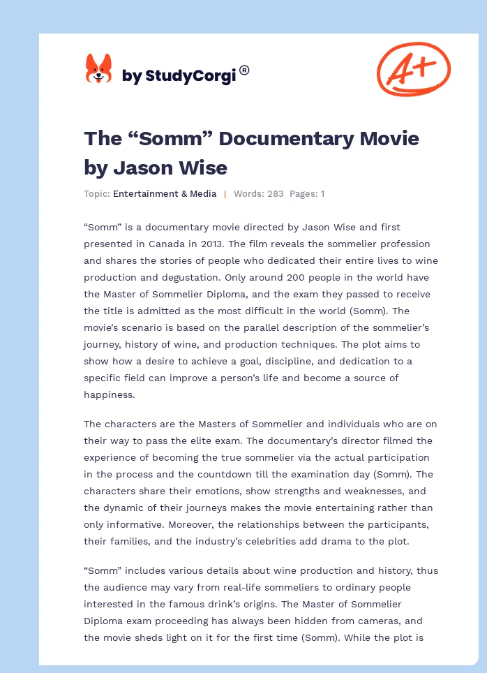 The “Somm” Documentary Movie by Jason Wise. Page 1