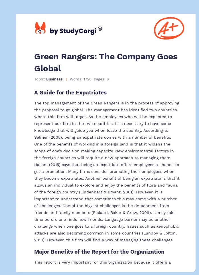 Green Rangers: The Company Goes Global. Page 1