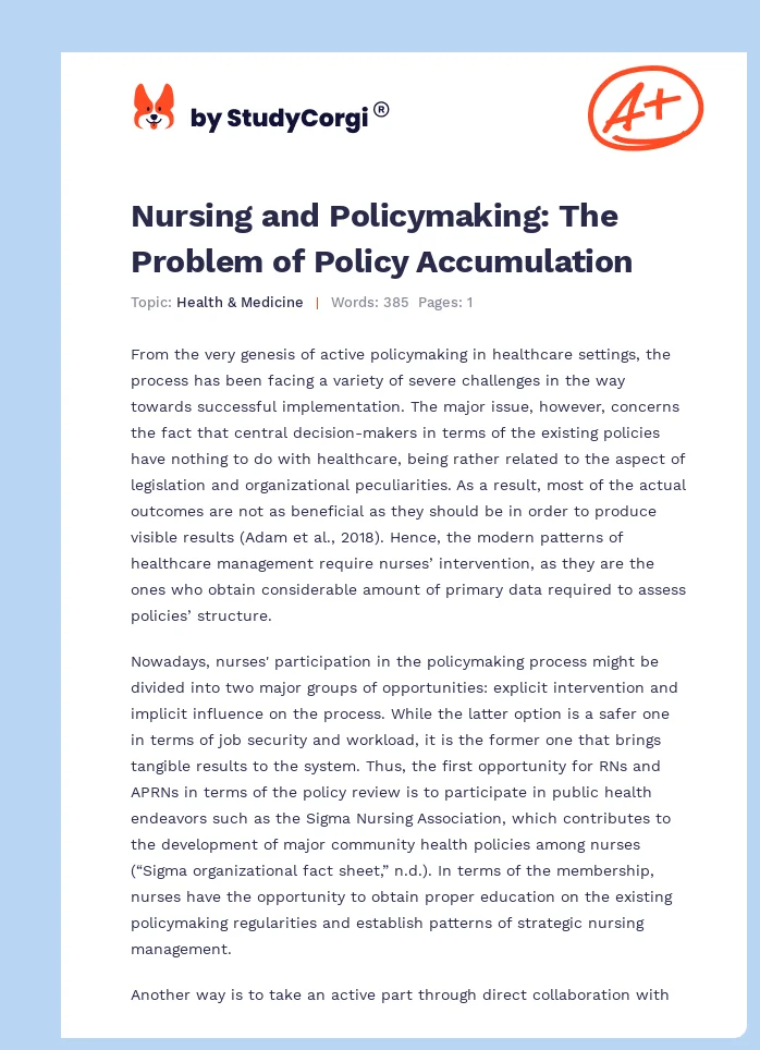 Nursing and Policymaking: The Problem of Policy Accumulation. Page 1