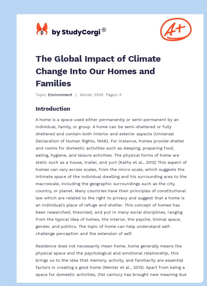 The Global Impact of Climate Change Into Our Homes and Families. Page 1