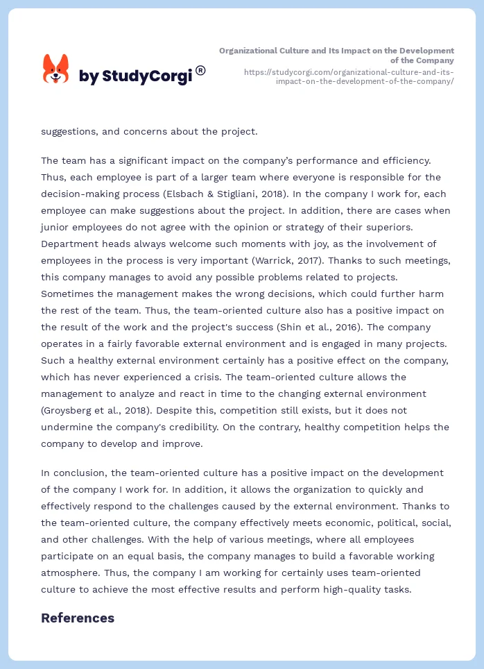 Organizational Culture and Its Impact on the Development of the Company. Page 2