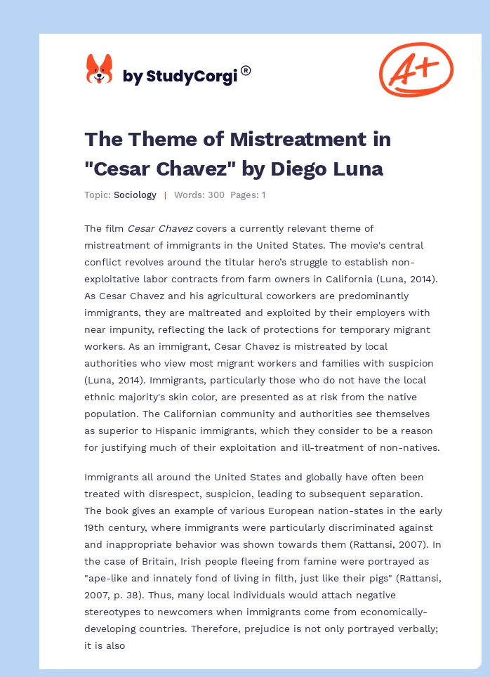 The Theme of Mistreatment in "Cesar Chavez" by Diego Luna. Page 1