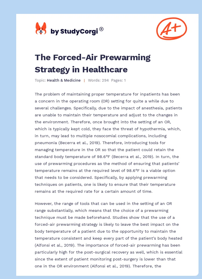 The Forced-Air Prewarming Strategy in Healthcare. Page 1