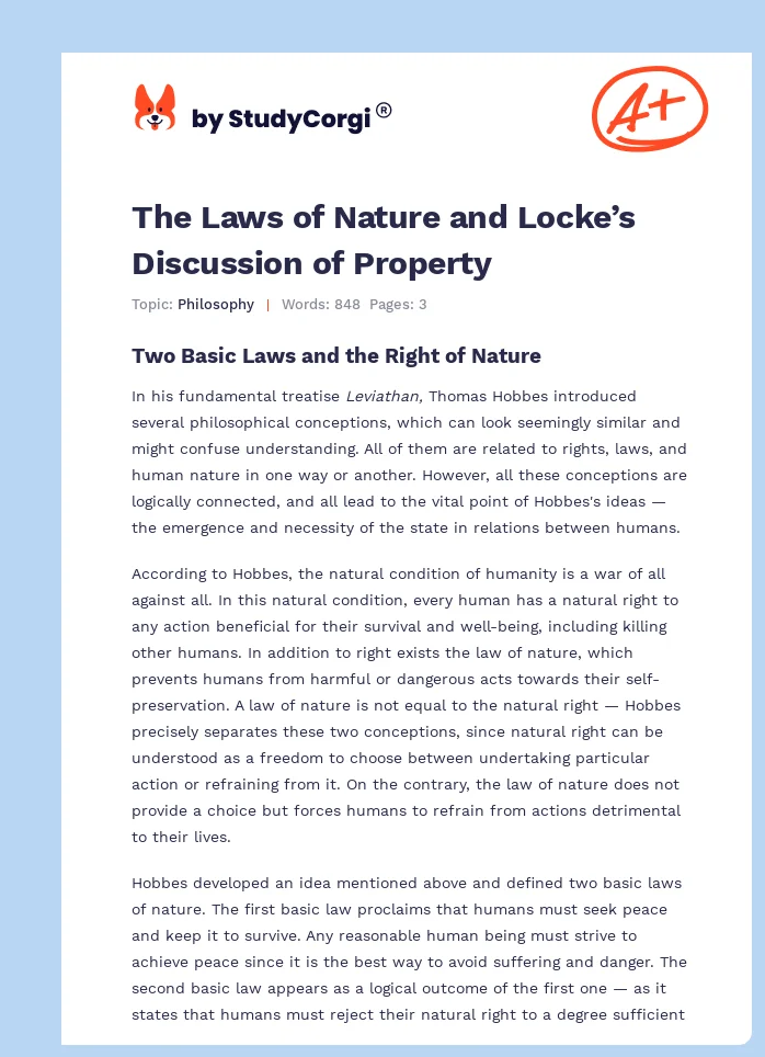 The Laws of Nature and Locke’s Discussion of Property. Page 1