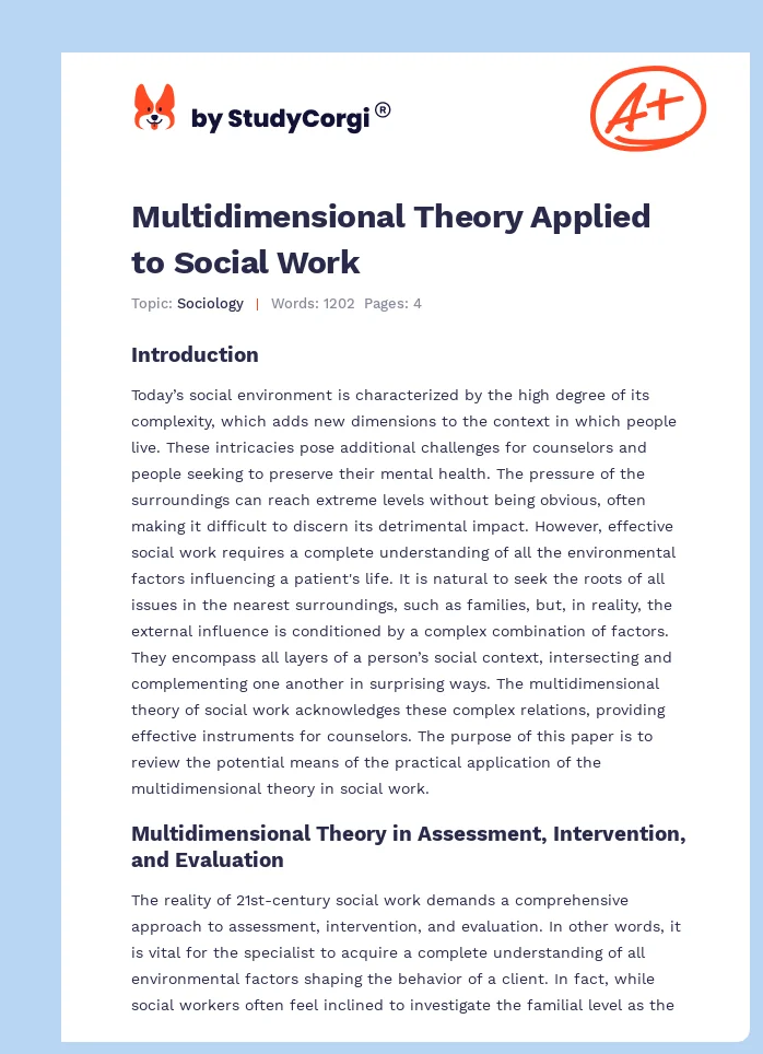 Multidimensional Theory Applied to Social Work. Page 1