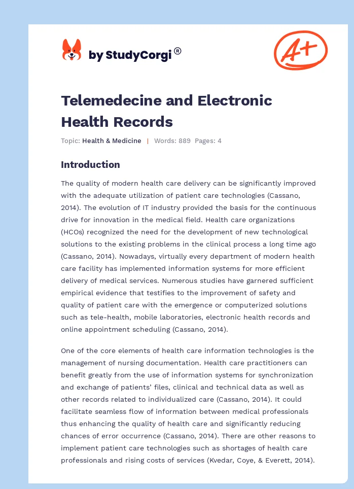 Telemedecine and Electronic Health Records. Page 1