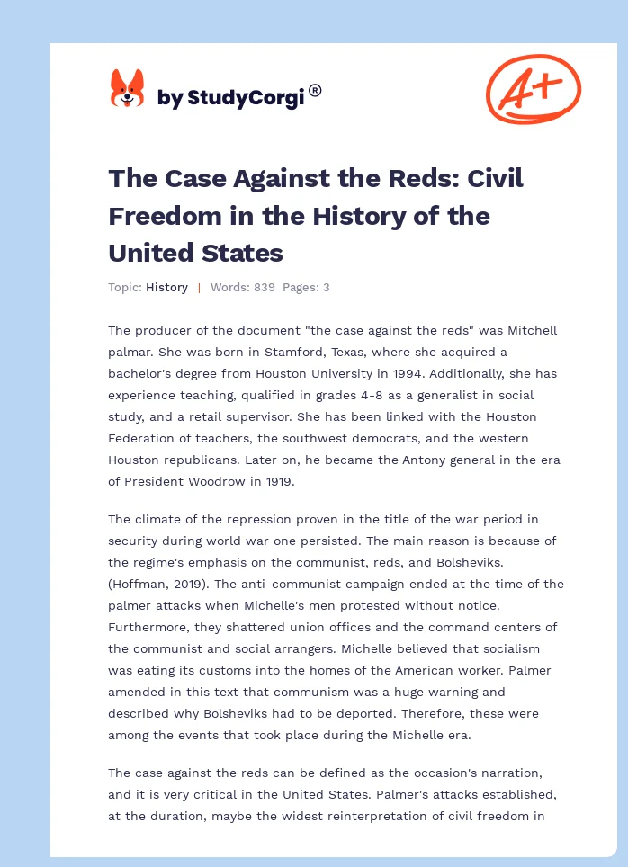 The Case Against the Reds: Civil Freedom in the History of the United States. Page 1