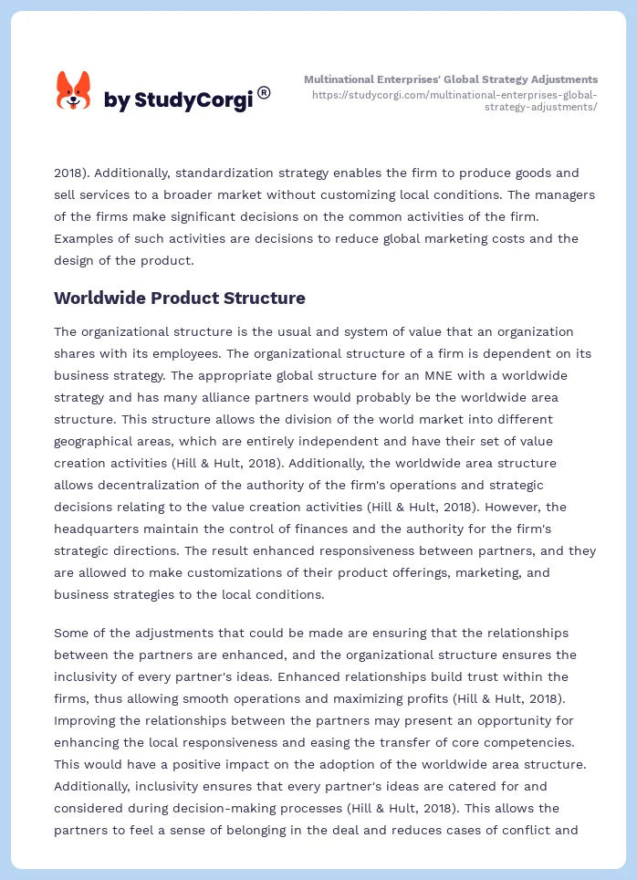 Multinational Enterprises' Global Strategy Adjustments. Page 2