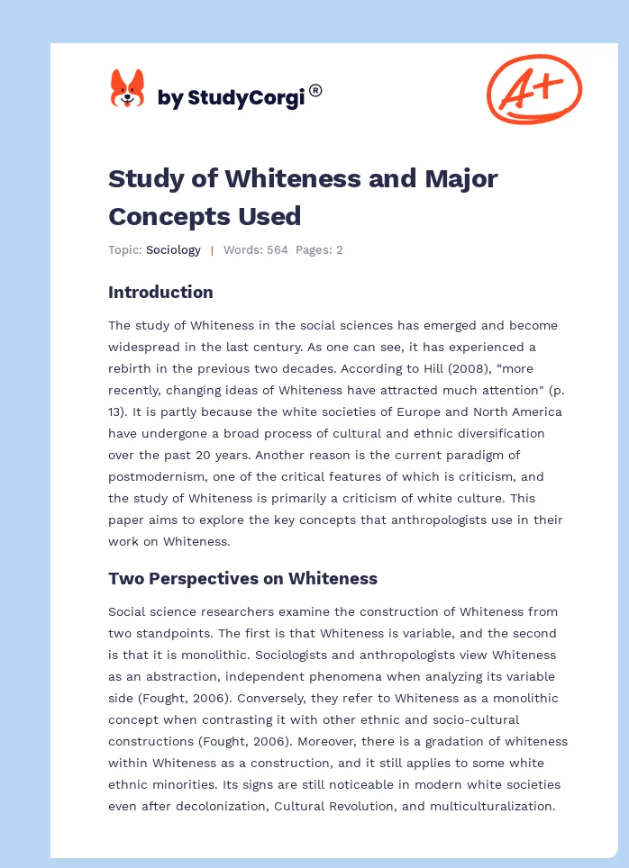 Study of Whiteness and Major Concepts Used. Page 1